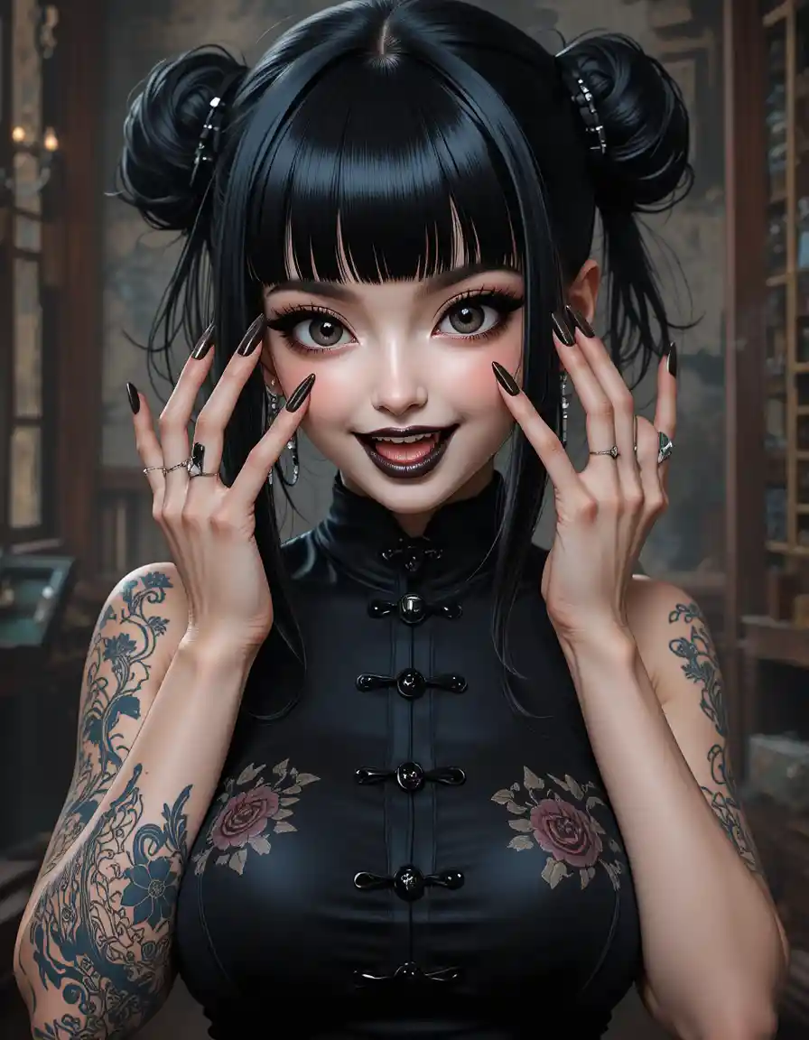 Hypnotized goth anime girl with dark makeup