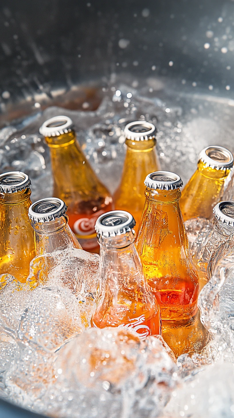 Bottiglie di soda con ghiaccio in un secchio di metallo rustico al chiosco sulla spiaggia