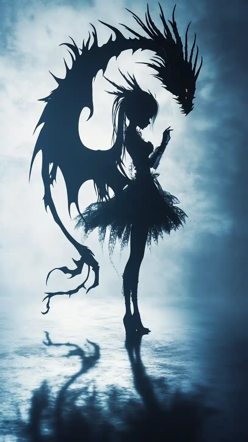 Gothic anime fairy girl with shifting shadow illusion