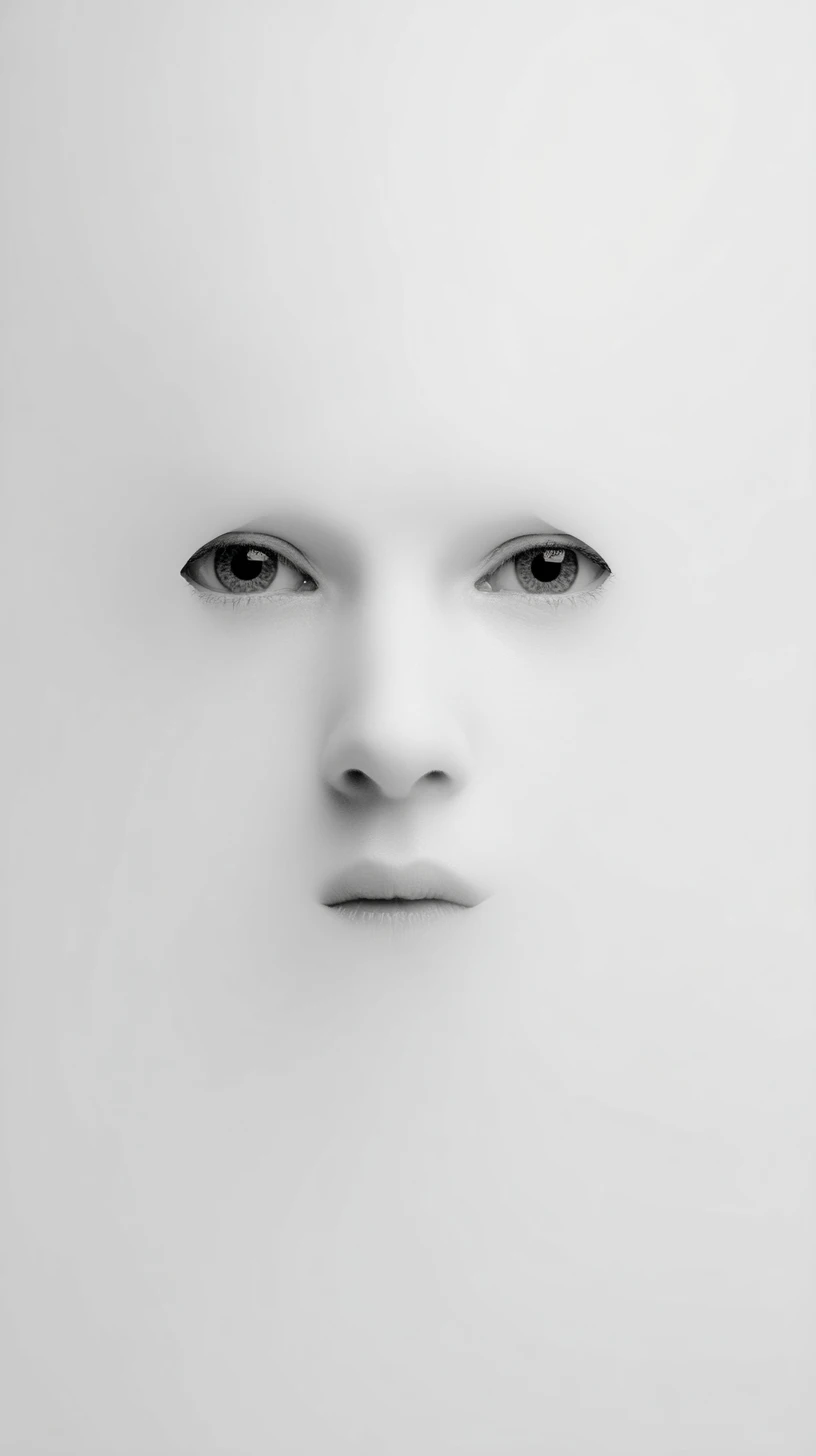 Minimalist portrait of a mysterious being with piercing eyes