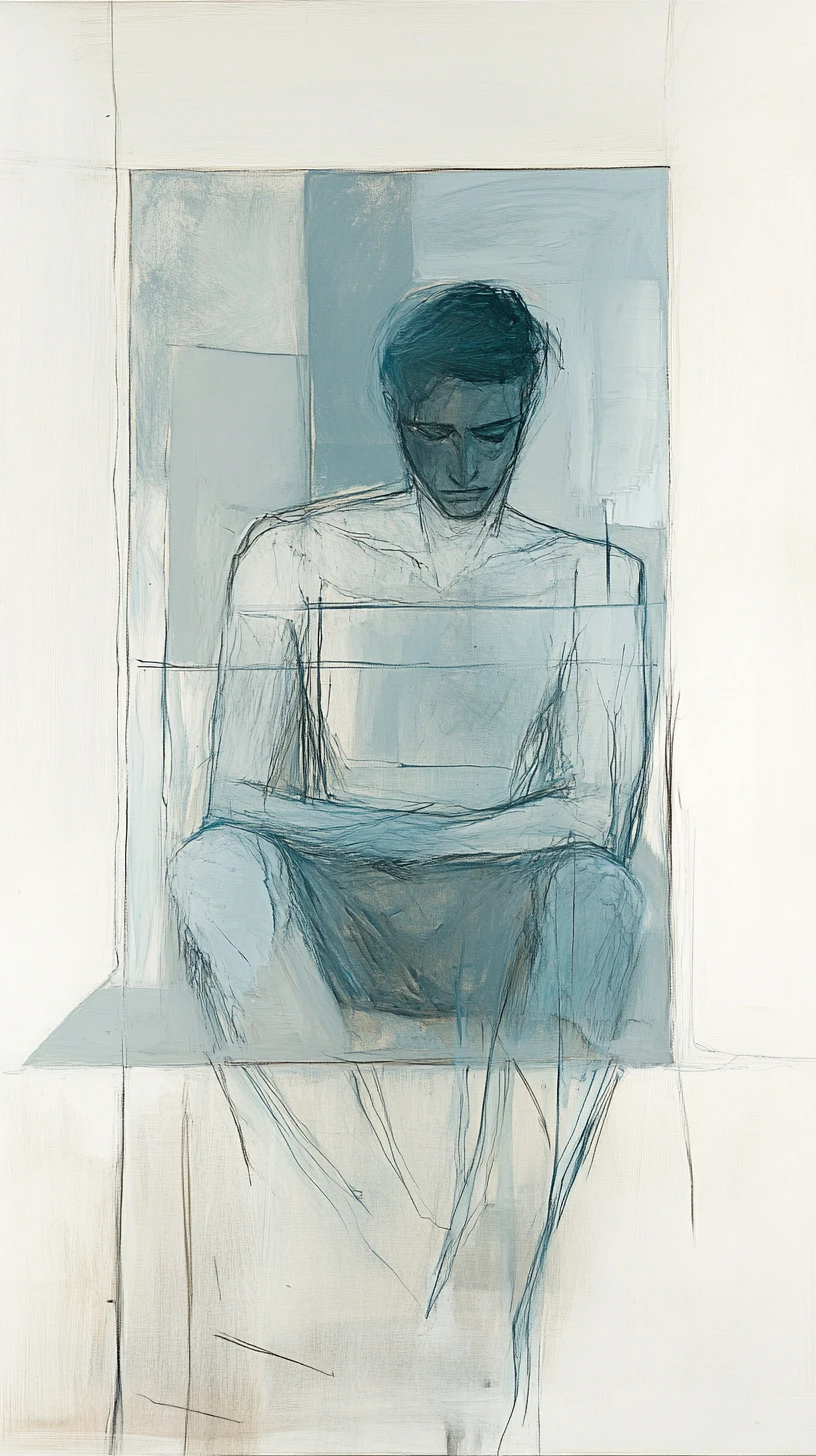 Abstract seated figure with expanding geometric forms