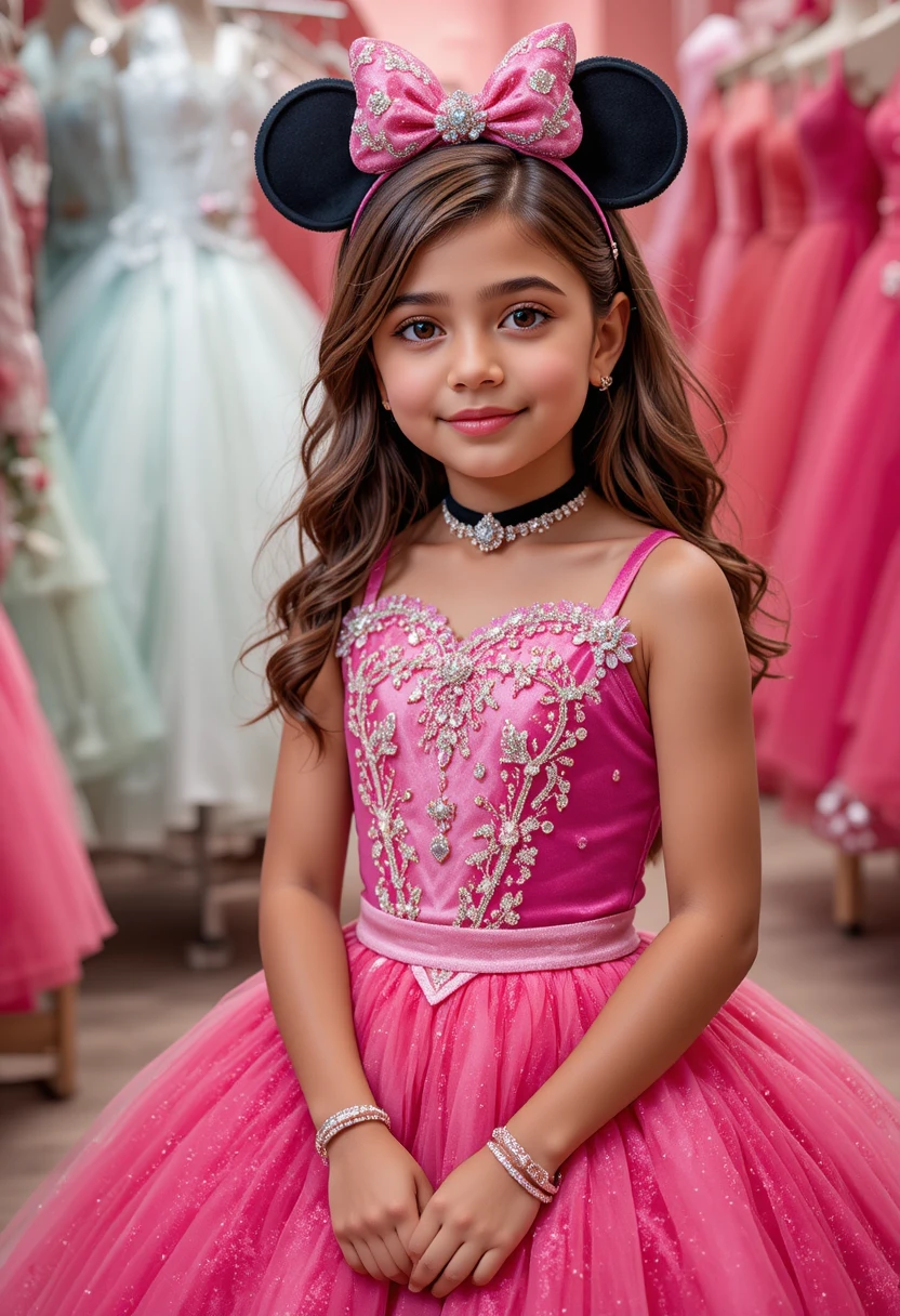 Young girl in pink Minnie dress in a Disney shop