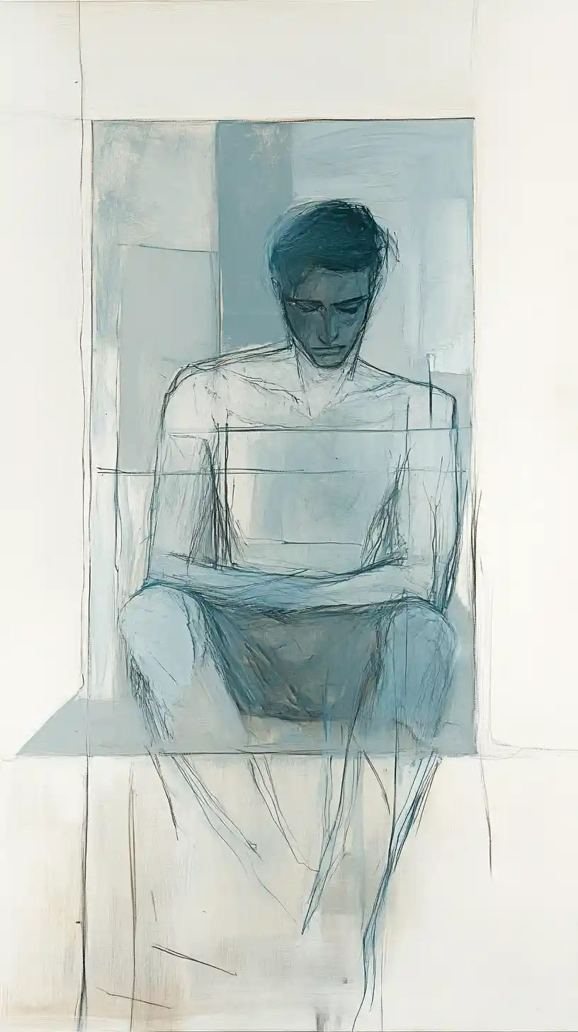 Abstract seated figure with expanding geometric forms
