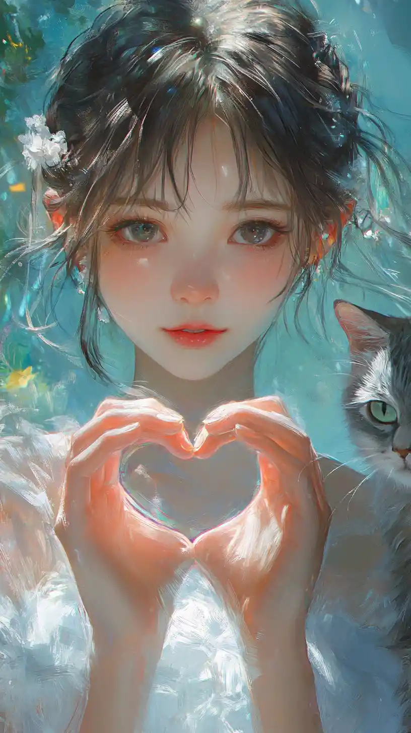 Girl forming a shifting heart shape with her hands