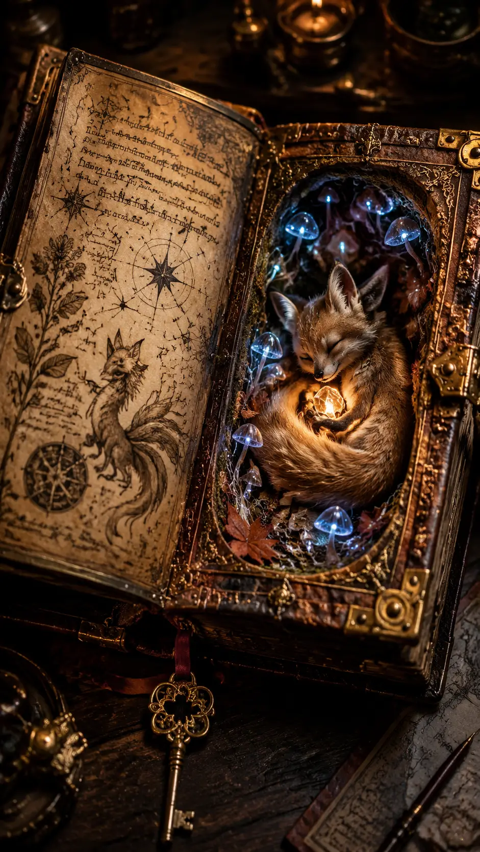 Ancient Alchemy Journal Hiding A Fox And Glowing Heart