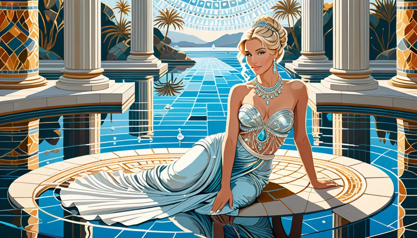Ethereal water goddess in a byzantine palace pool