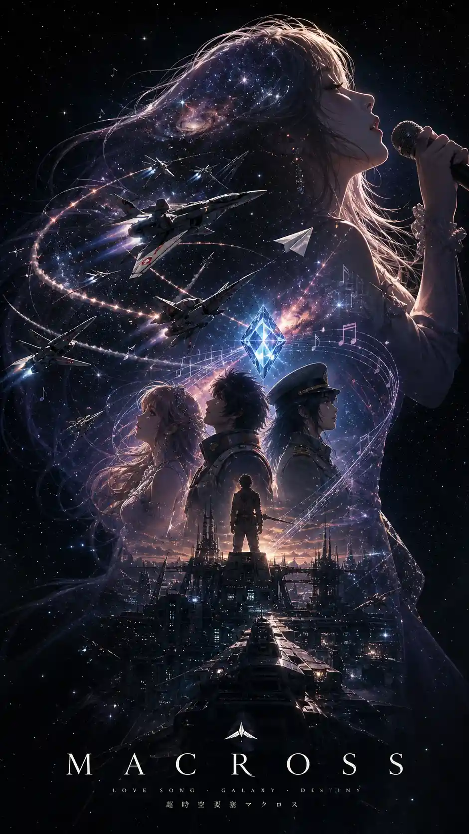 Galactic diva silhouette filled with cosmic war and stardust