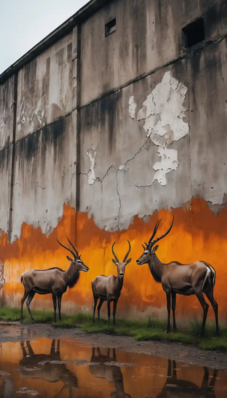 Ancient San style mural glowing on a decayed concrete wall