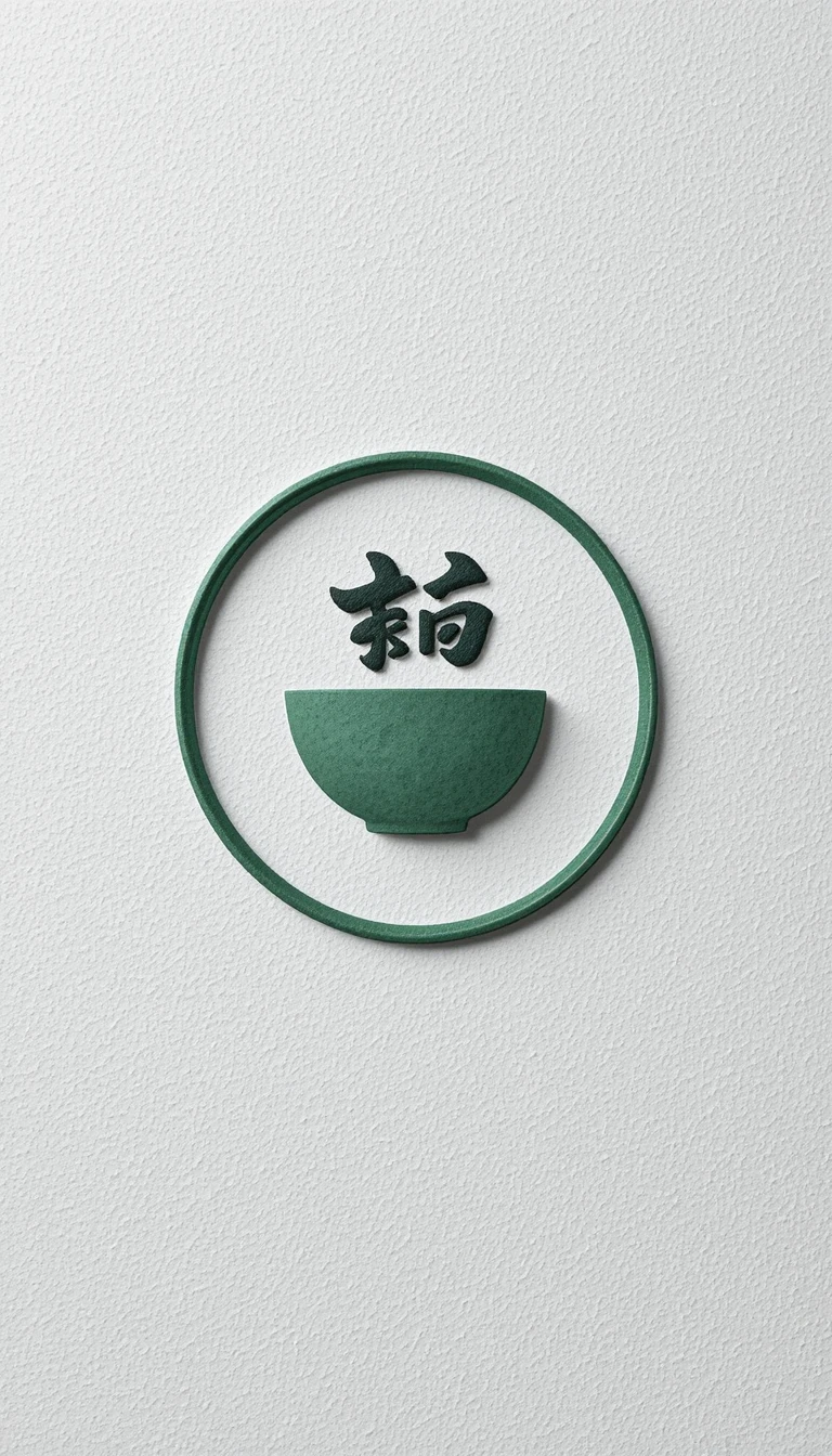 Minimal jade green tea logo on white rice paper