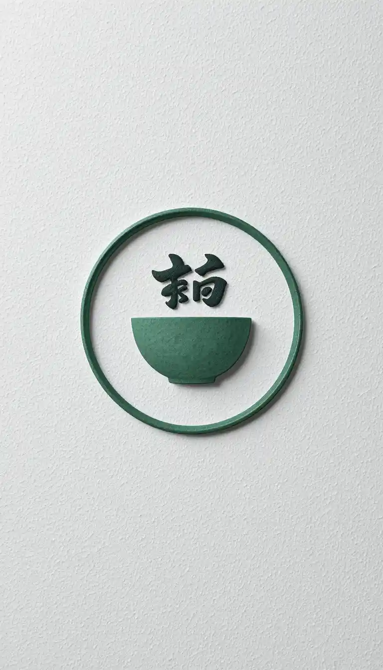 Minimal jade green tea logo on white rice paper