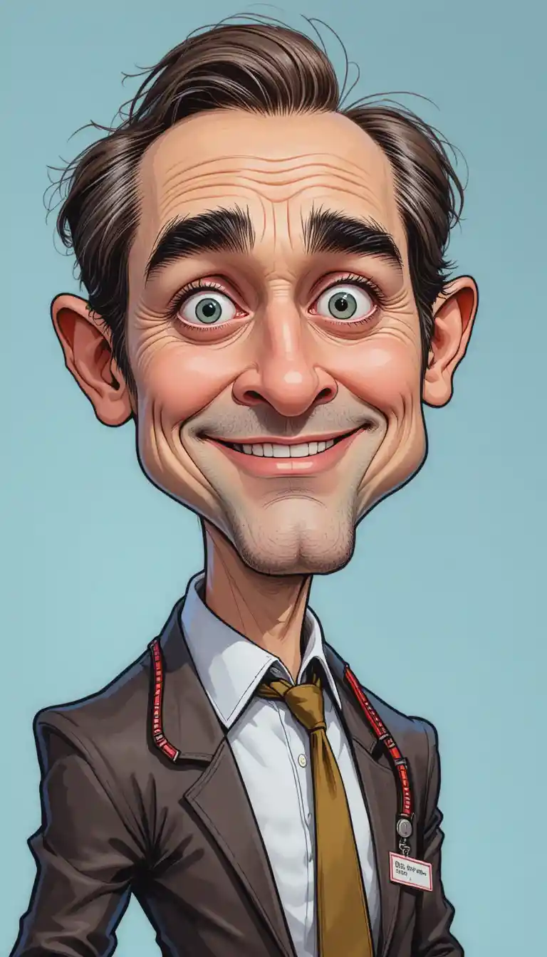 Colorful cartoon caricature of an exaggerated salesperson character