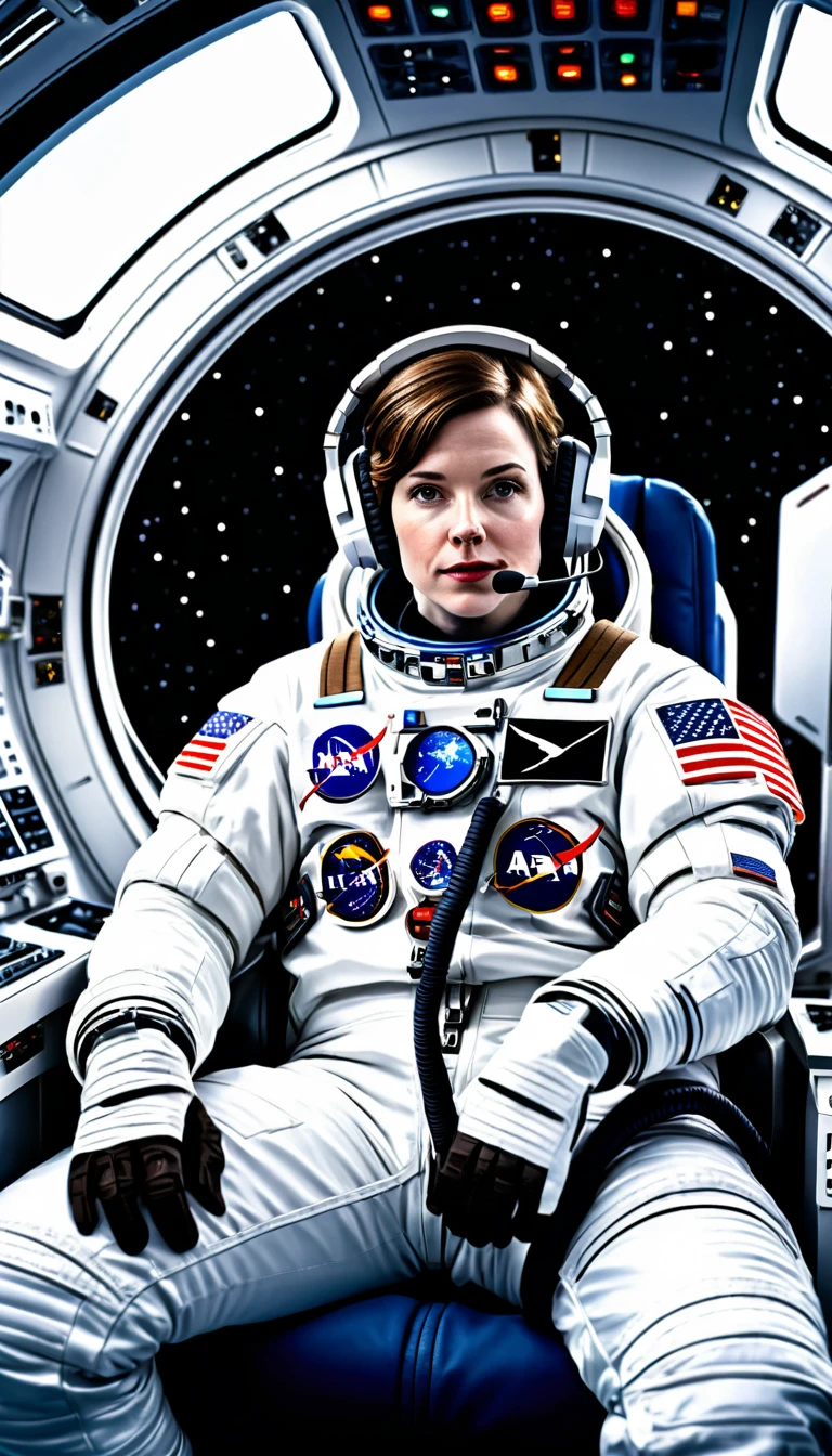 Relaxed astronaut in spacecraft cockpit above the Earth