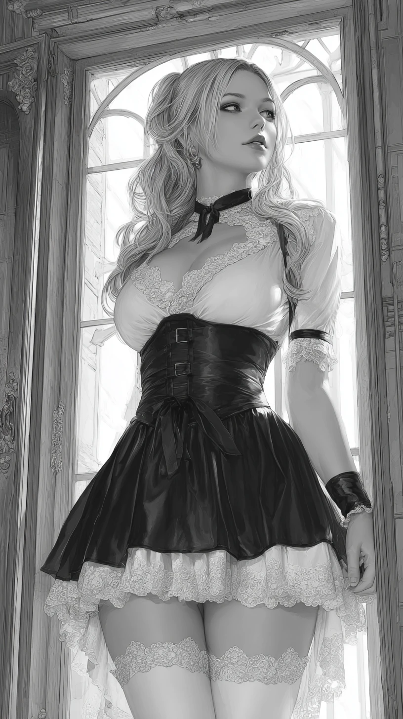 Black And White Portrait Of Woman On Victorian Balcony