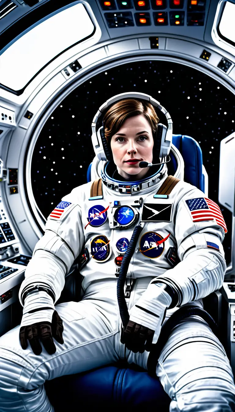 Relaxed astronaut in spacecraft cockpit above the Earth