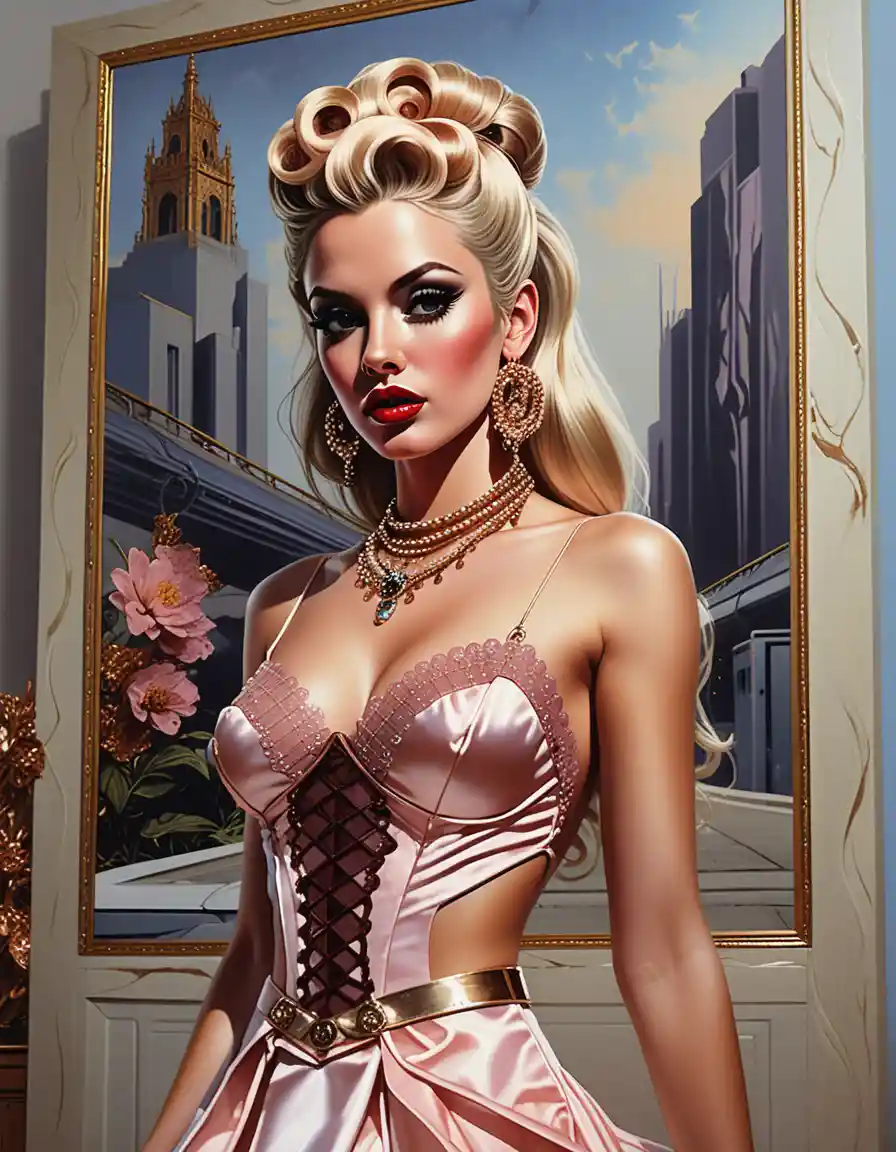 Solar punk blonde woman in futuristic garden gown