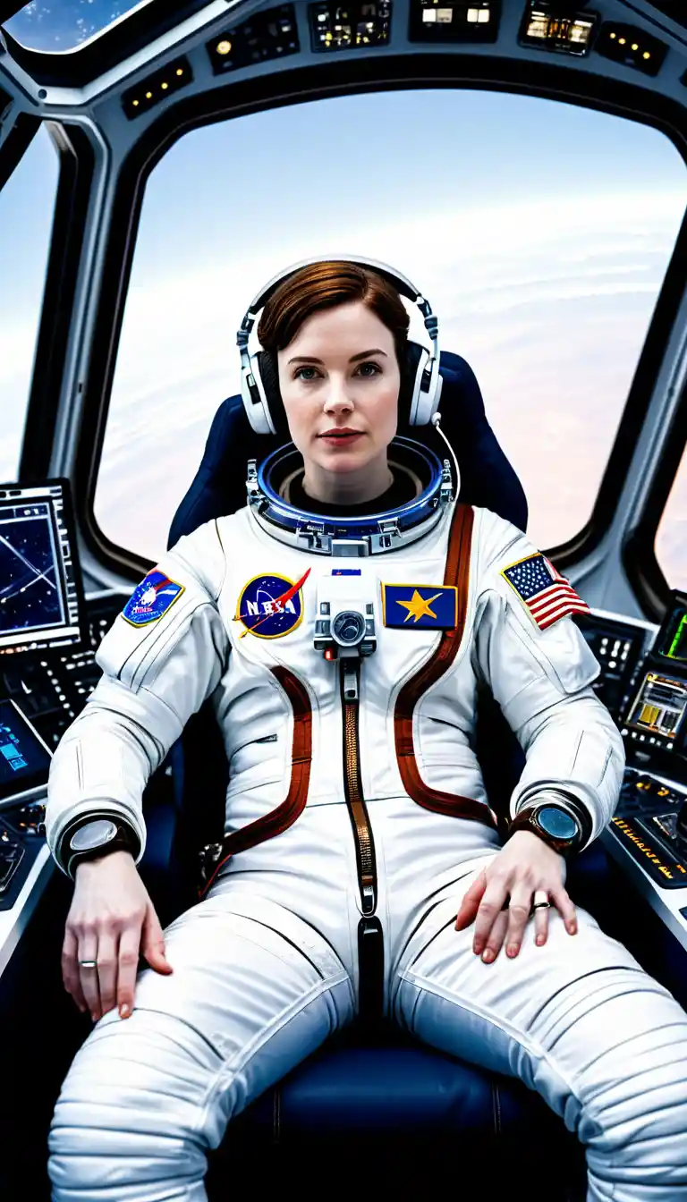 Relaxed astronaut in a high tech spacecraft cockpit