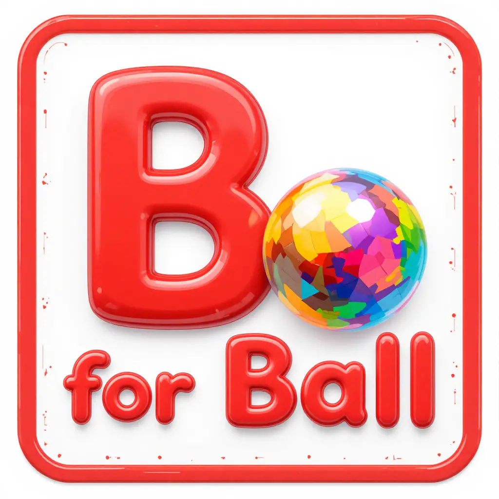 Colorful letter b and ball educational kids flashcard