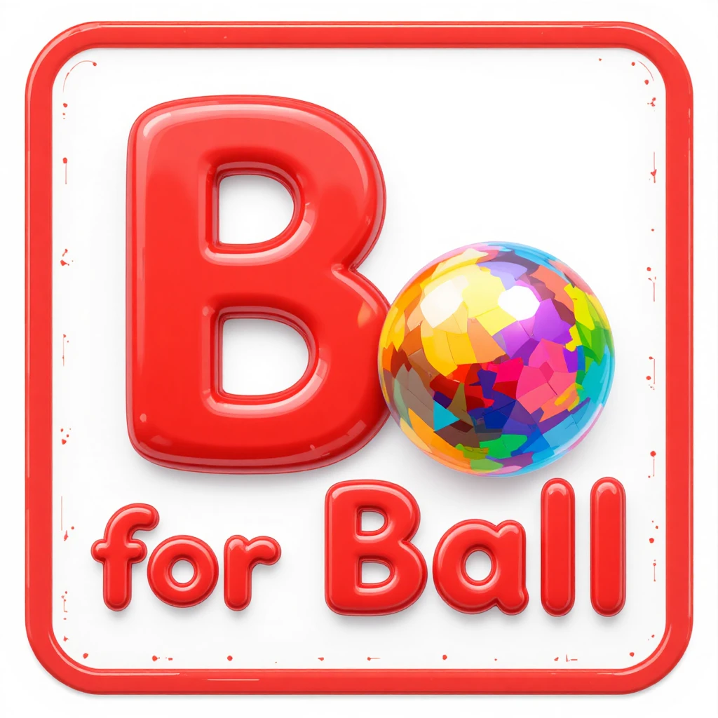 Colorful letter b and ball educational kids flashcard