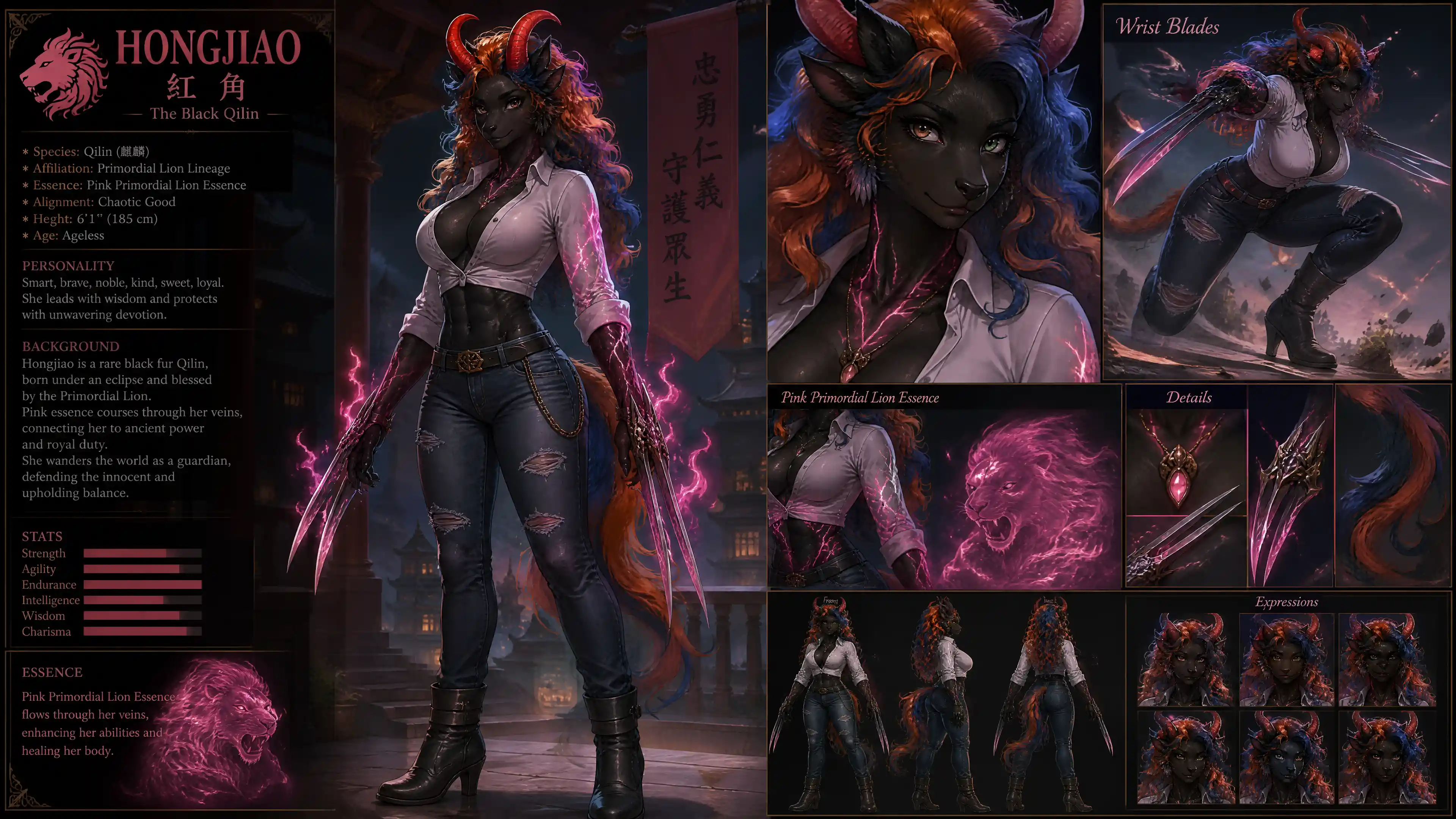 Anthro qilin woman with bright horns in casual outfit