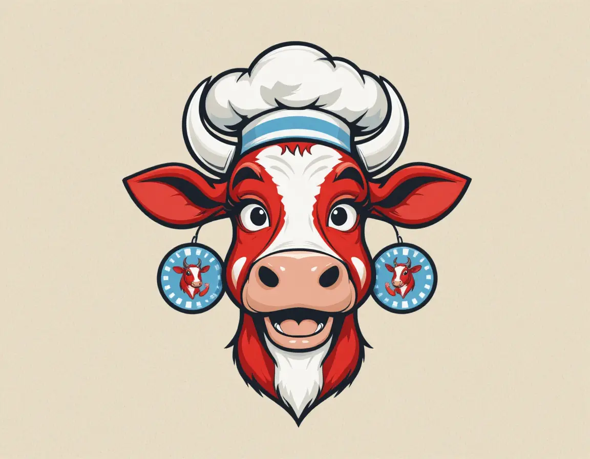 Allegra mascotte di mucca chef rossa in stile logo retrò