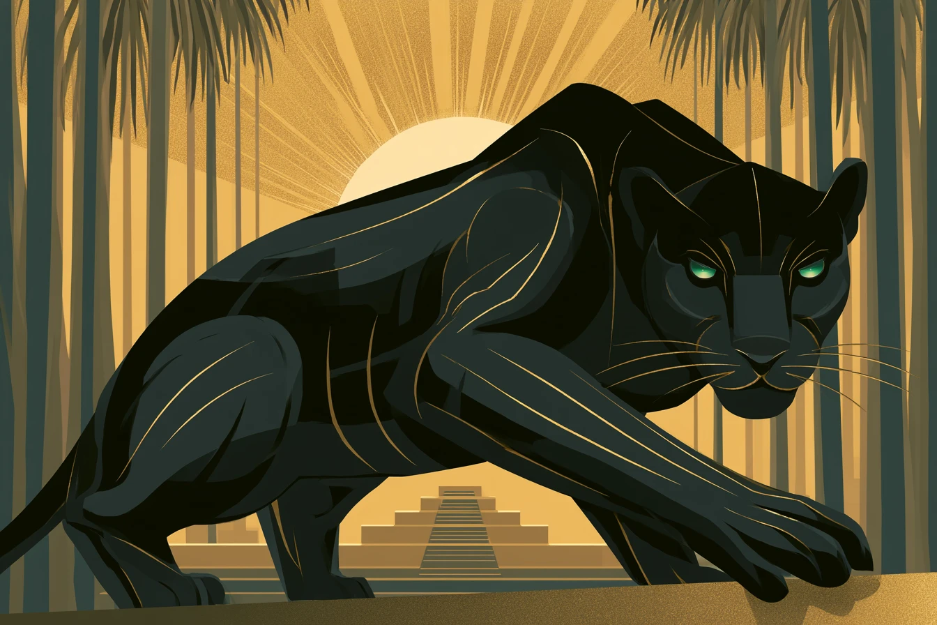 Black lacquer panther in a golden art deco jungle