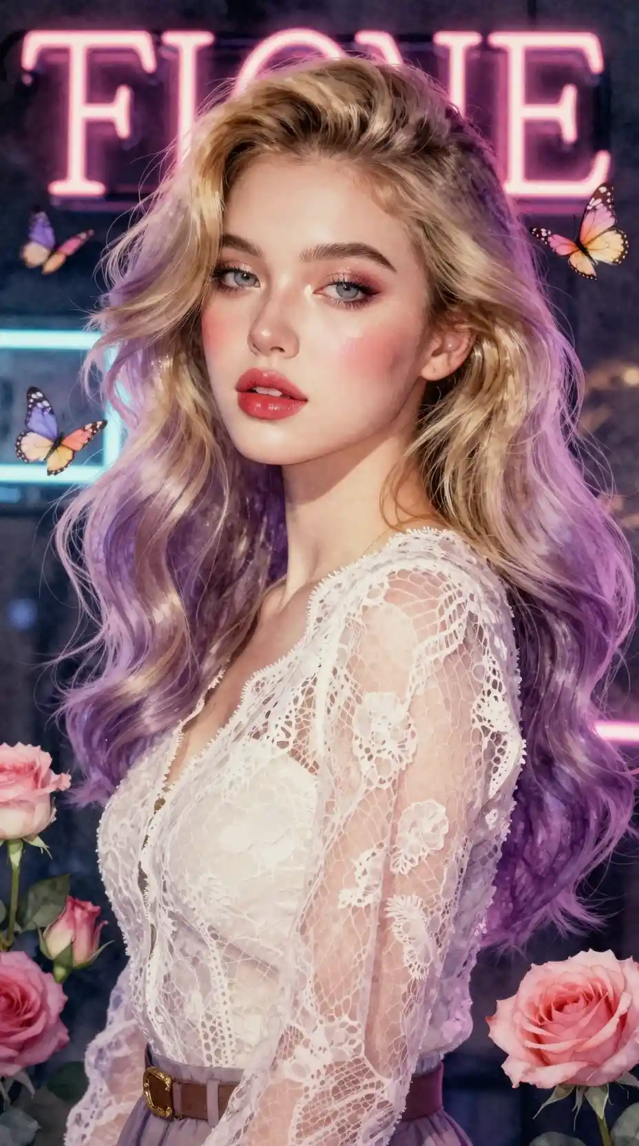Watercolor portrait of a young woman with floral details