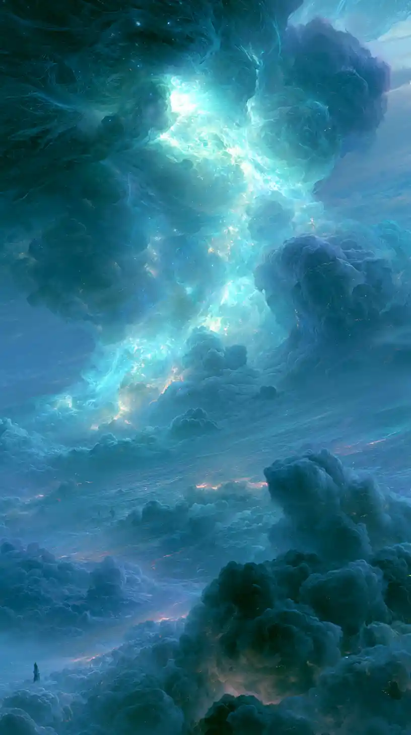 Abstract scene of shifting thoughts and inner conflict