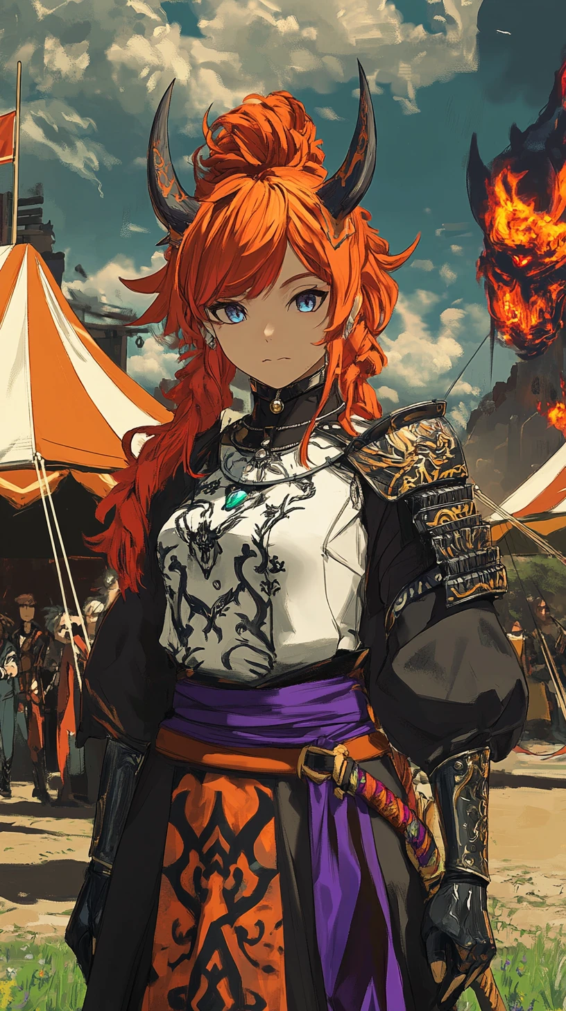 Anime girl knight in light armor at a crowded arena
