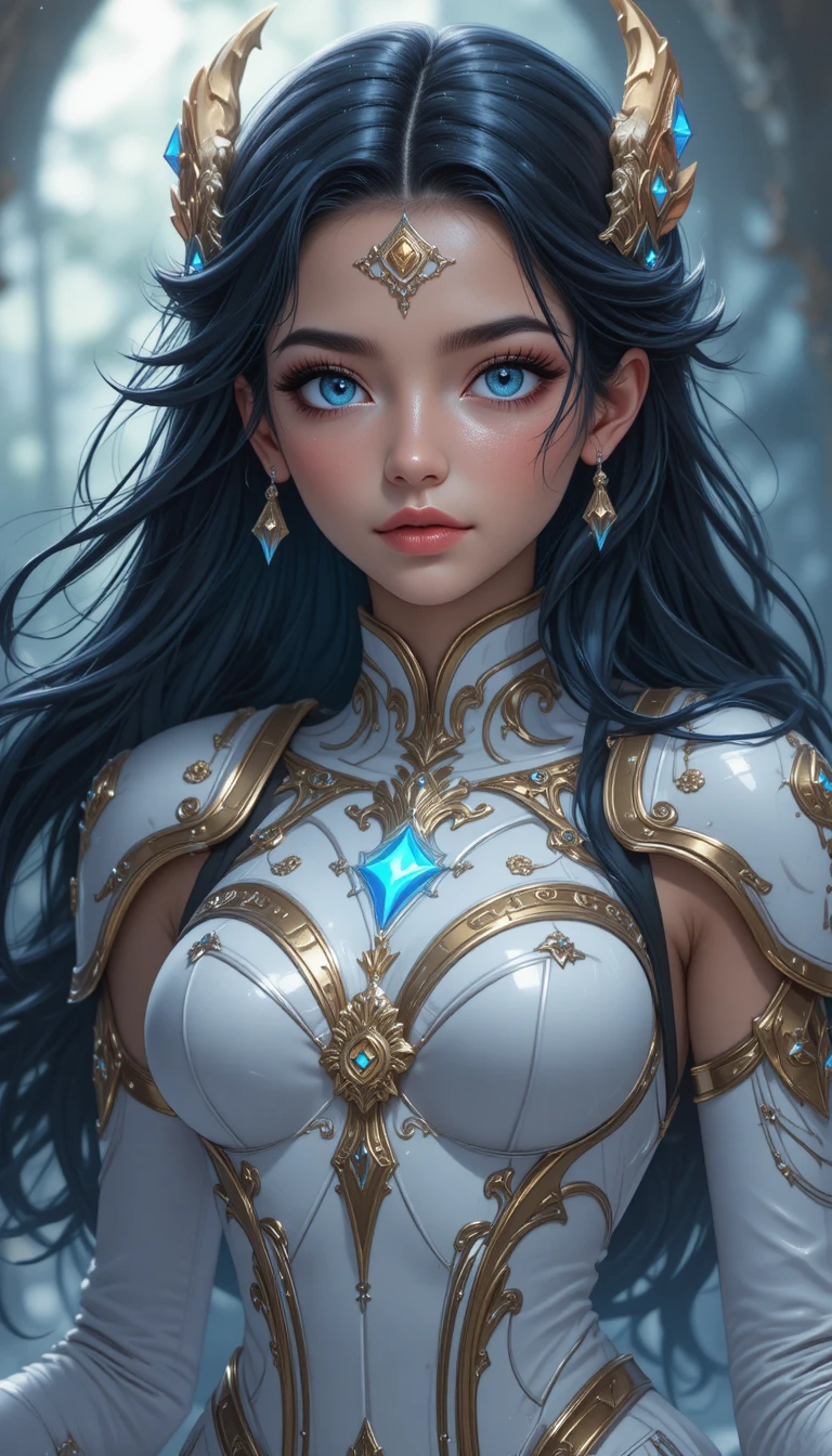 Anime fantasy girl with dragon horns and glowing runes