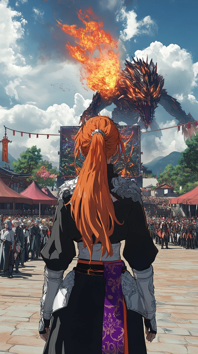 Anime girl knight in light dragon scale armor at arena