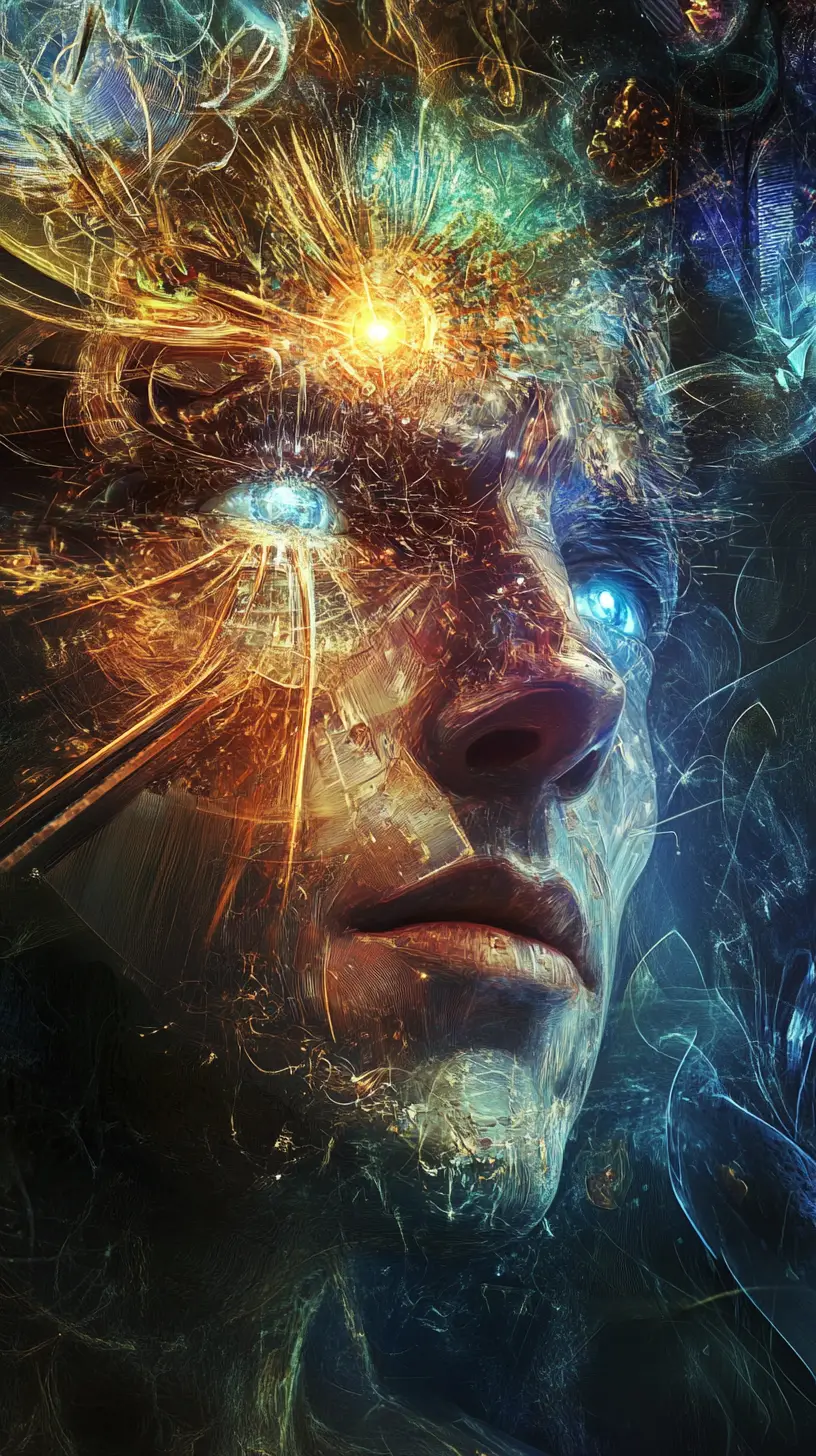 Neurosurgeon Surrounded By Abstract Currents Of Neon Energy