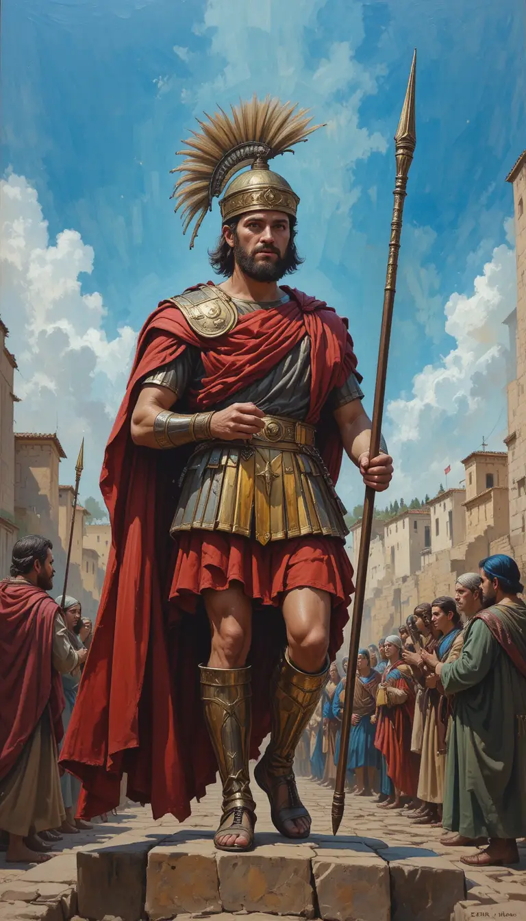 Roman soldier close up beside the imperial litter in Jerusalem