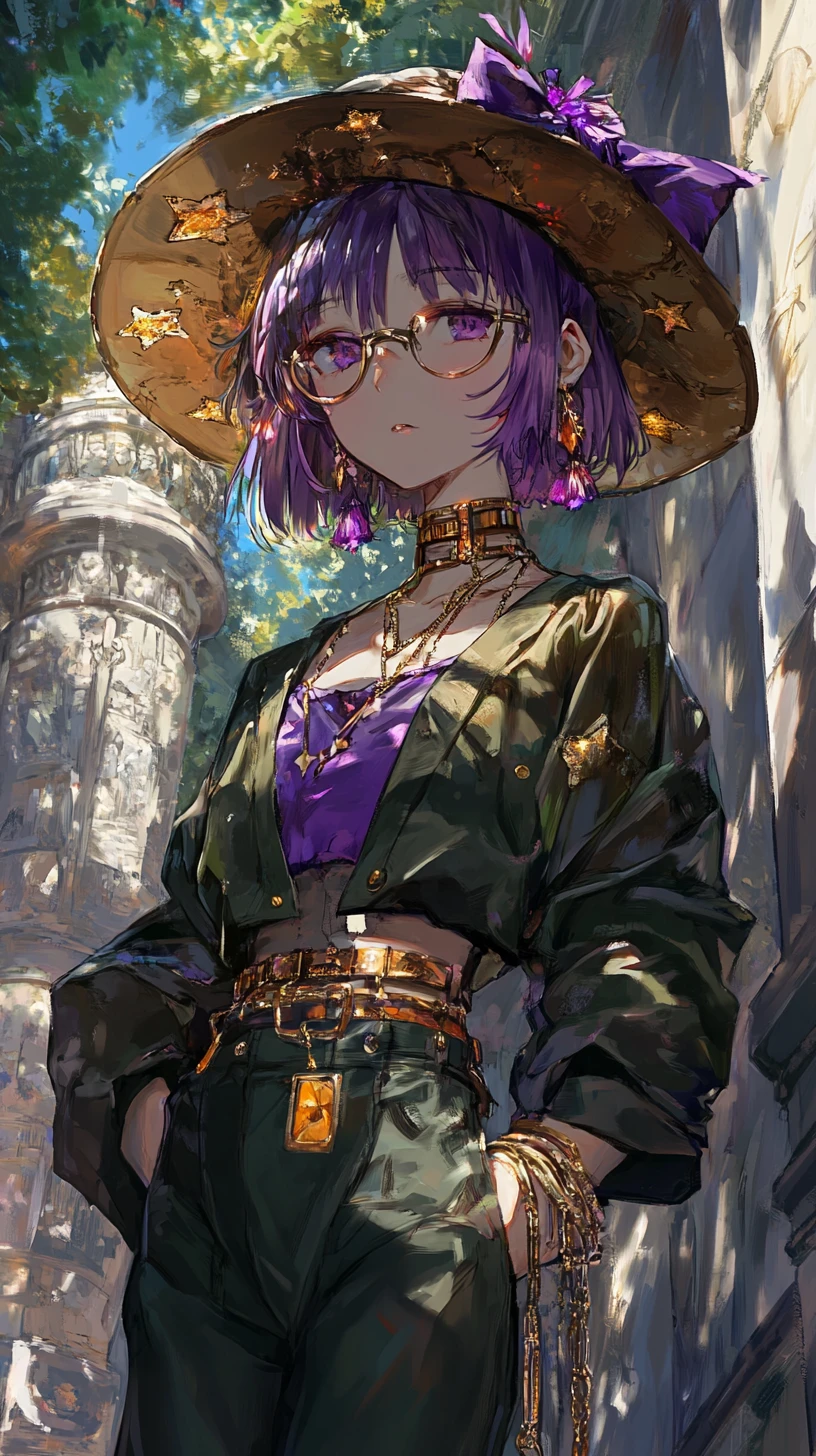 Anime girl in elegant outfit among ancient coral ruins