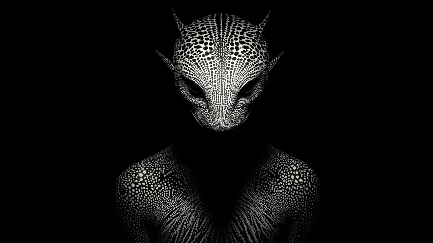 Glowing mythical creature outlined by light in dark void