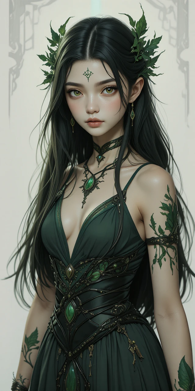 Anime boy with dark vegetal aura in fantasy forest