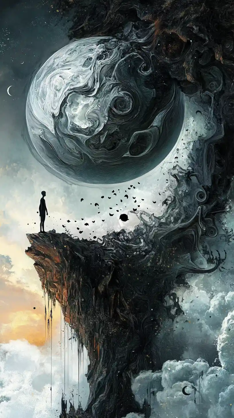 Surreal abstract scene evoking fragmented inner emotions