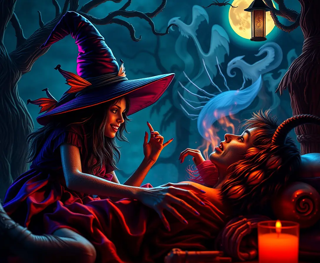 Mischievous Witch Hunting Prey In A Surreal Dreamscape