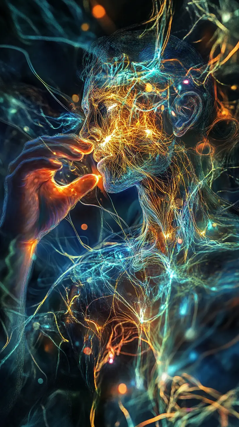 Abstract neurosurgeon surrounded by flowing electric currents