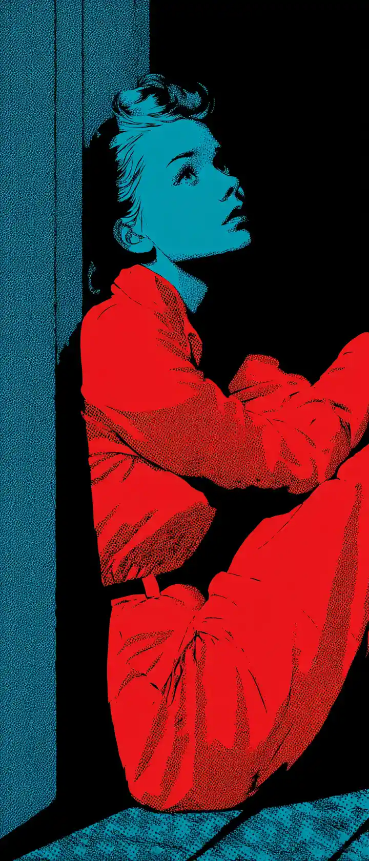 Idol anime triste da solo in un camerino pop art