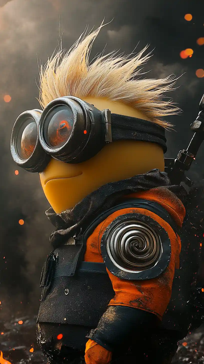 Single eyed ninja cartoon in dramatic ember lit profile