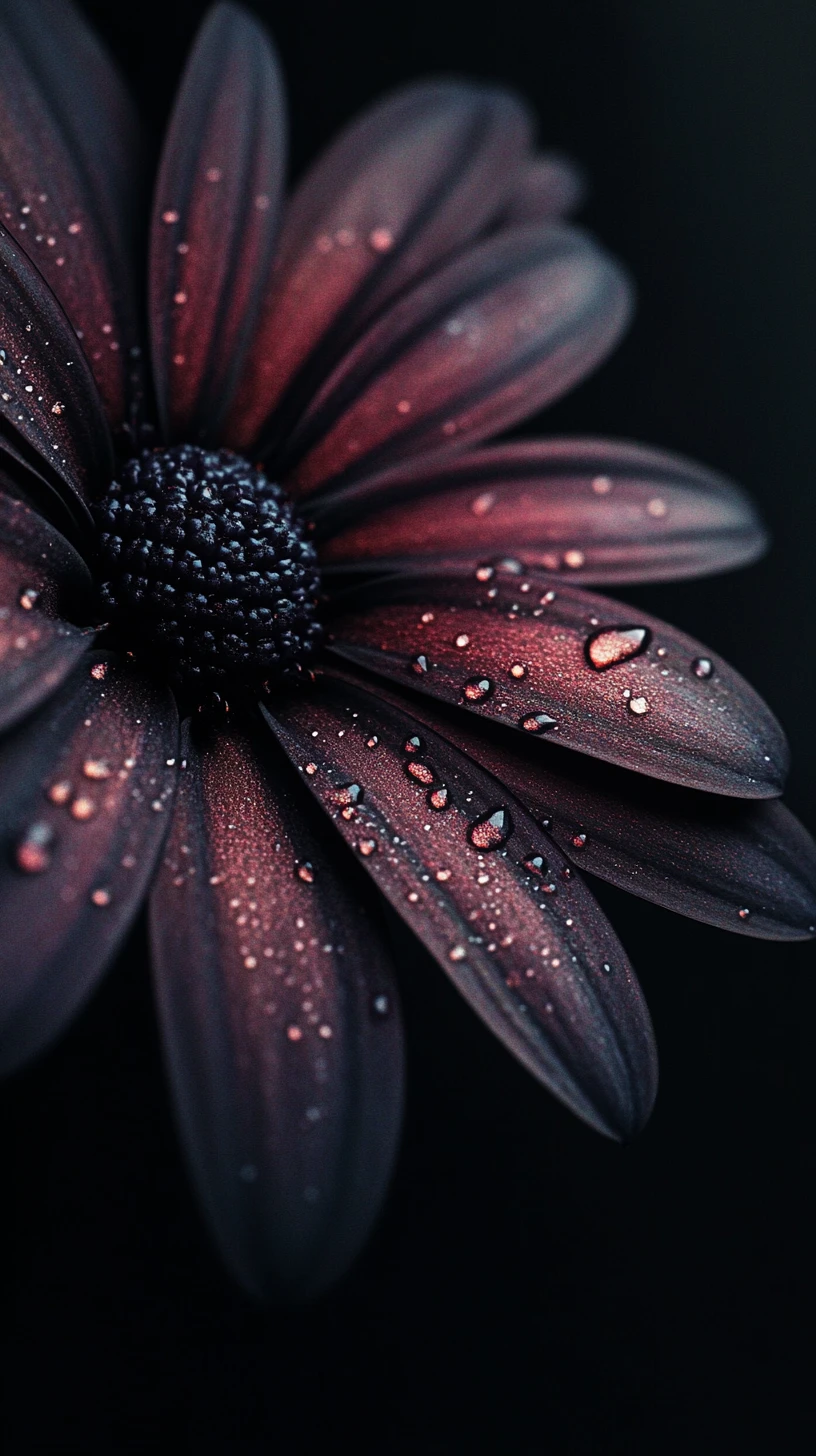Extreme macro of dark daisy petal in deep shadow