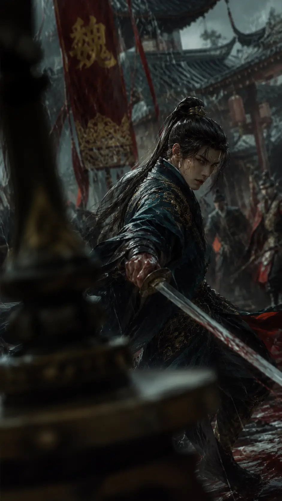 Dramatic turning point scene caught in an off balance frame