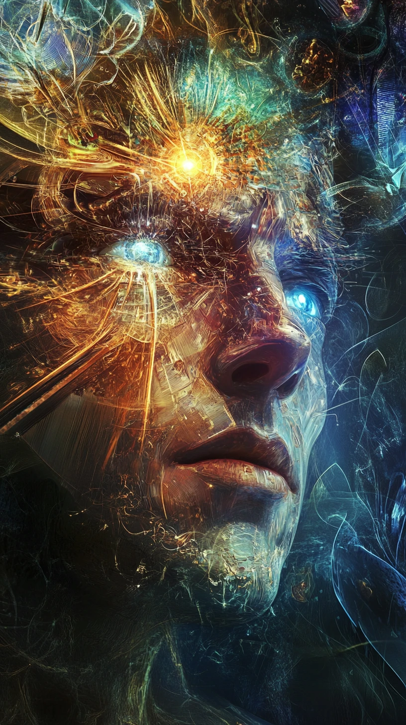 Neurosurgeon Surrounded By Abstract Currents Of Neon Energy