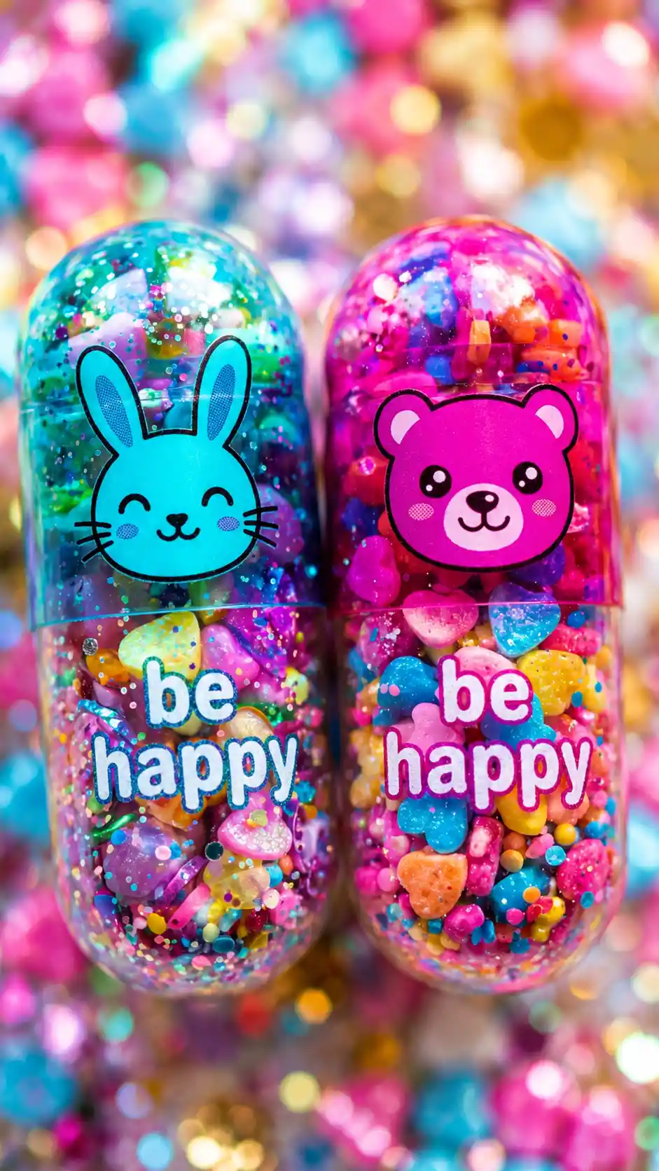Extreme close up of cute candy filled medical capsules
