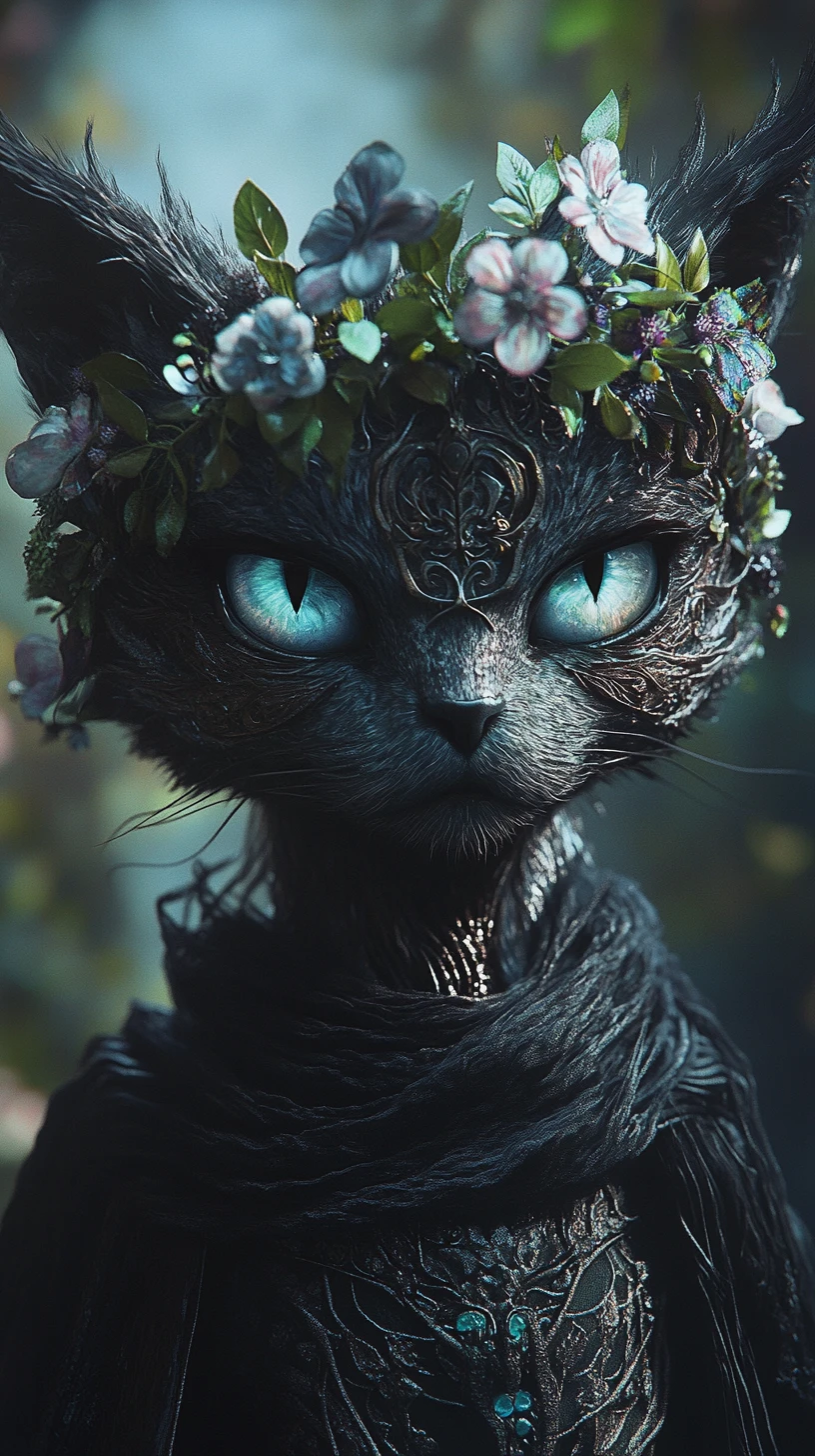 Fantasy creature with floral crown and glowing eyes