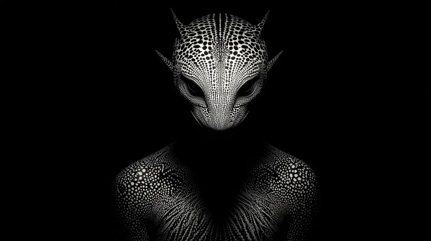 Glowing mythical creature outlined by light in dark void