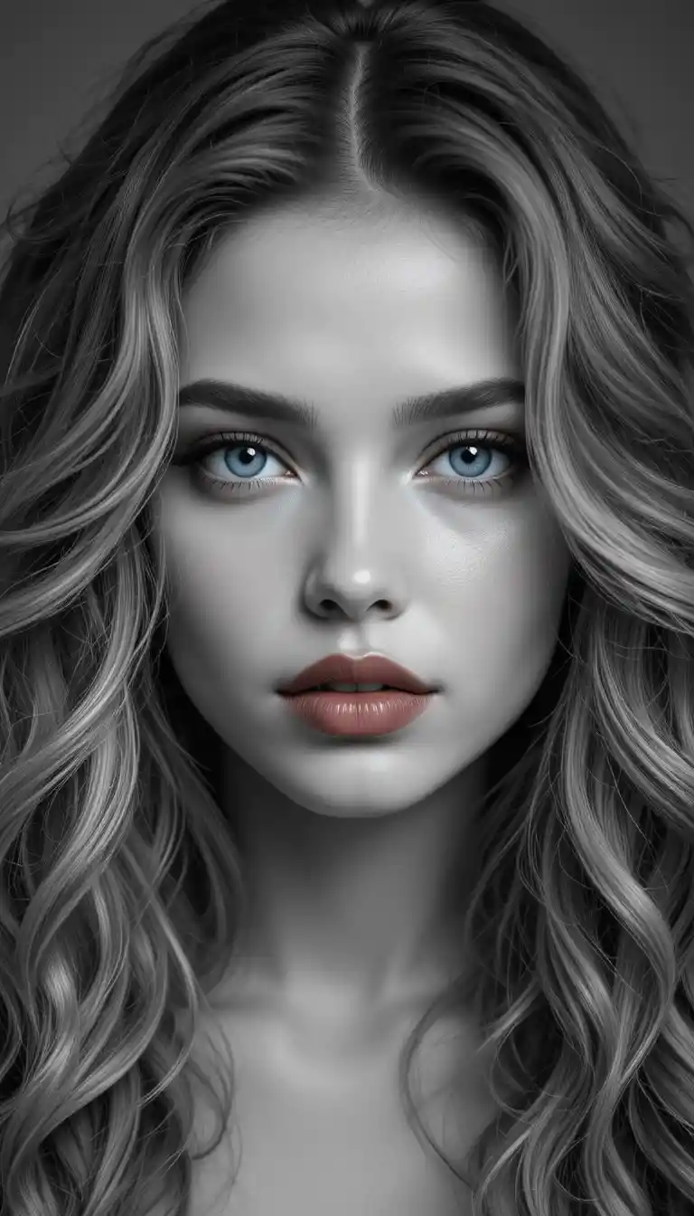 Black and white close up portrait of a young woman