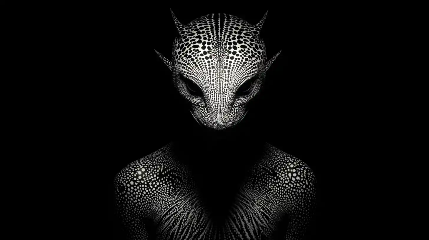 Glowing mythical creature outlined by light in dark void