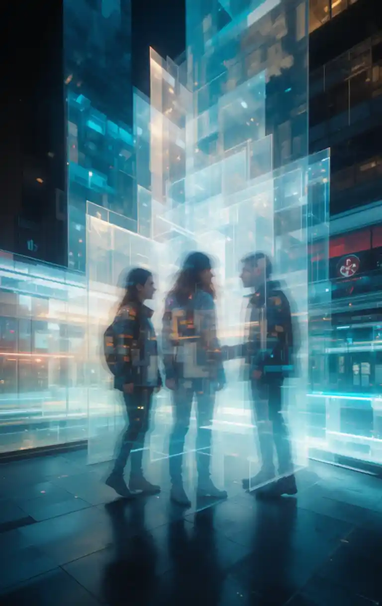 Layered transparent geometric shapes in soft flowing motion