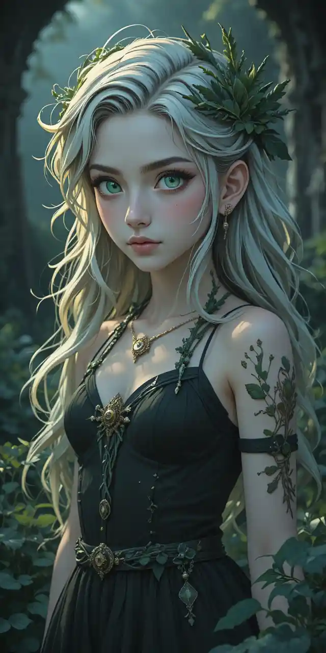 Young fantasy boy with dark nature aura and spirits
